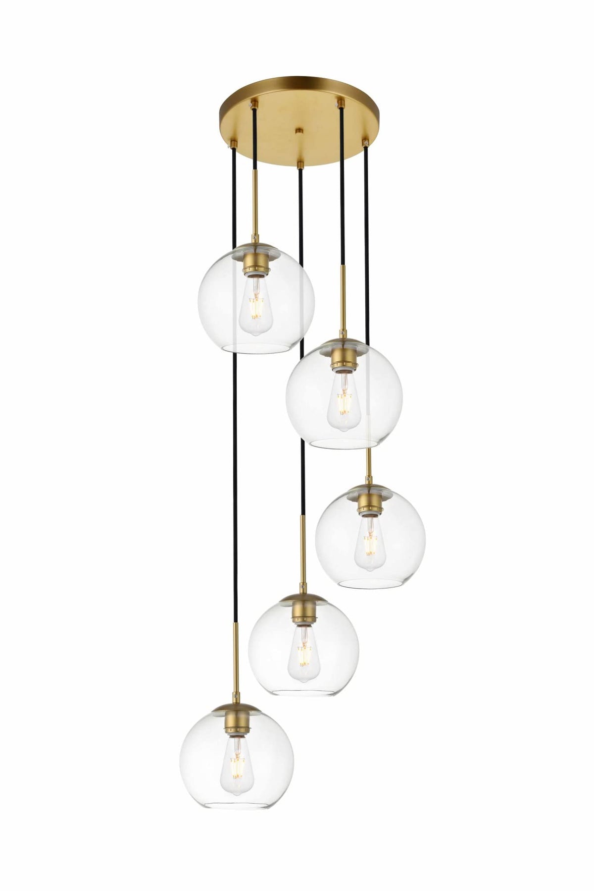 Elegant Lighting Living District Baxter 5-Light Metal Pendant In Brass And Clear Finish