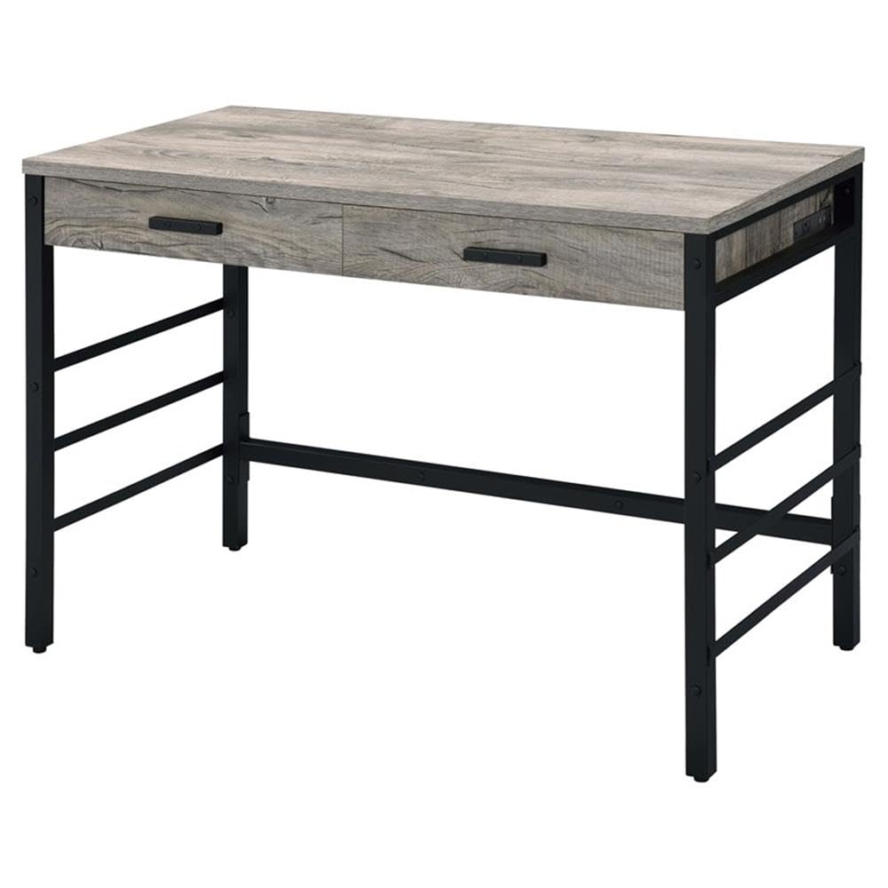 Built-in USB Port Writing Desk, Light Weathered Oak & Black Finish