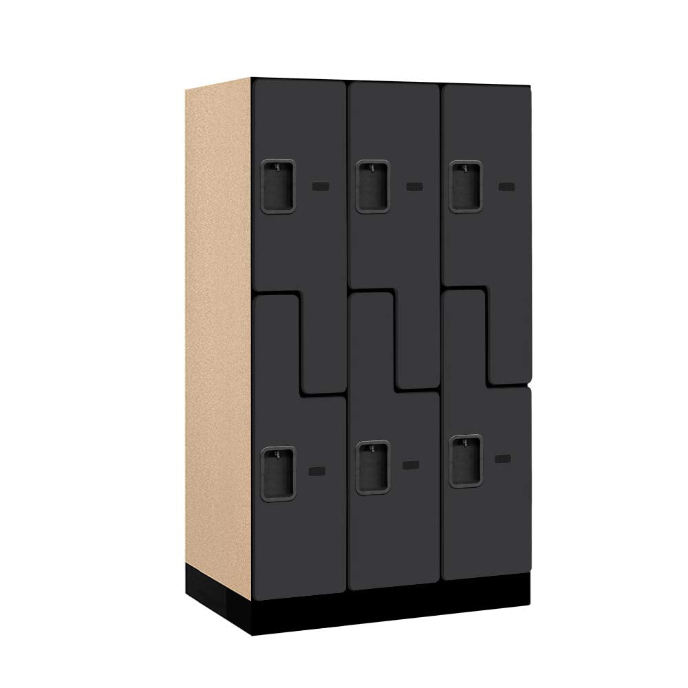 12 Wide Double Tier S Style Designer Wood Locker - 3 Wide - 5 Feet High - 21 Inches Deep - Black
