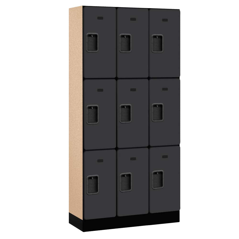 12 Wide Triple Tier Designer Wood Locker - 3 Wide - 6 Feet High - 15 Inches Deep - Black