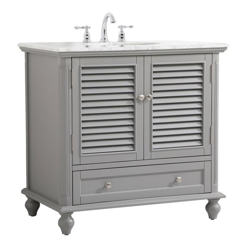 Elegant Decor Rhodes 36 Coastal Solid Wood Single Bathroom Vanity In Gray