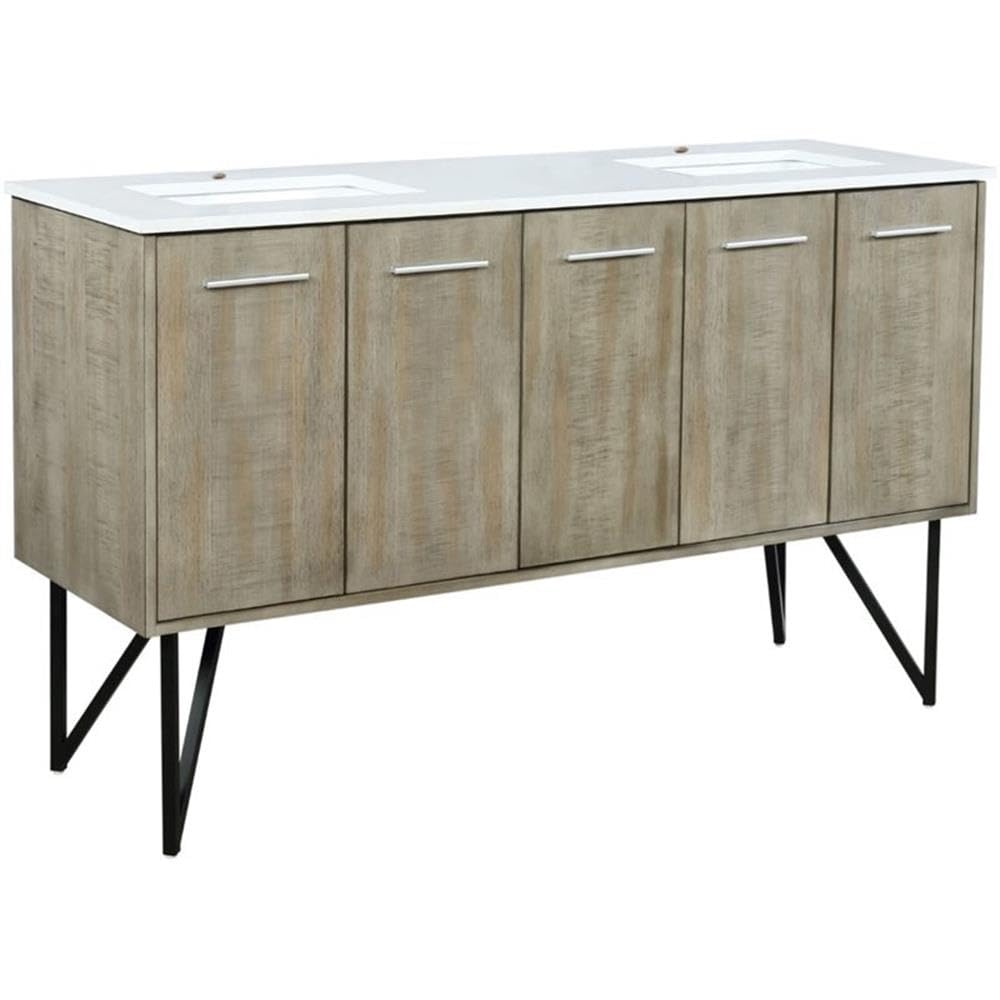 Rustic Acacia Double Bath Vanity 60 in. W x 20 in. D, with White Quartz Top