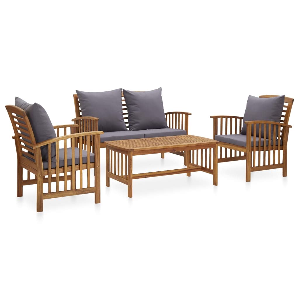 vidaXL 4 Piece Garden Lounge Set with Cushions Solid Acacia Wood
