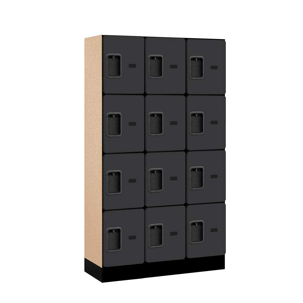 12 Wide Four Tier Designer Wood Locker - 3 Wide - 5 Feet High - 15 Inches Deep - Black