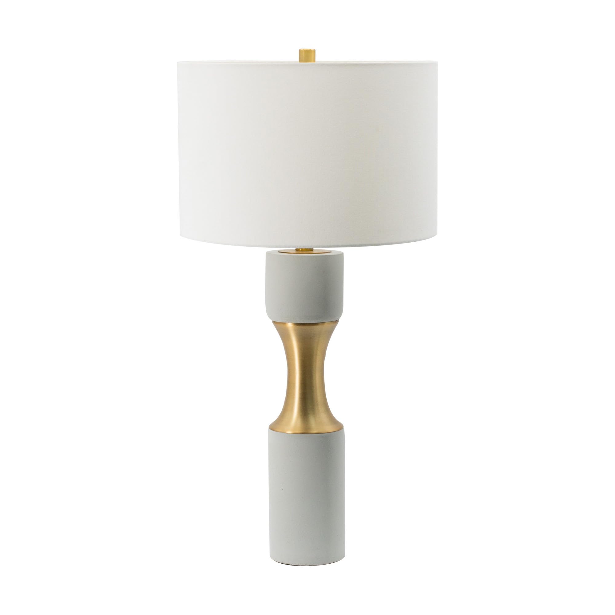30 Inch Modern Table Lamp, Drum Shade, Cement and Brass Iron Waisted Base