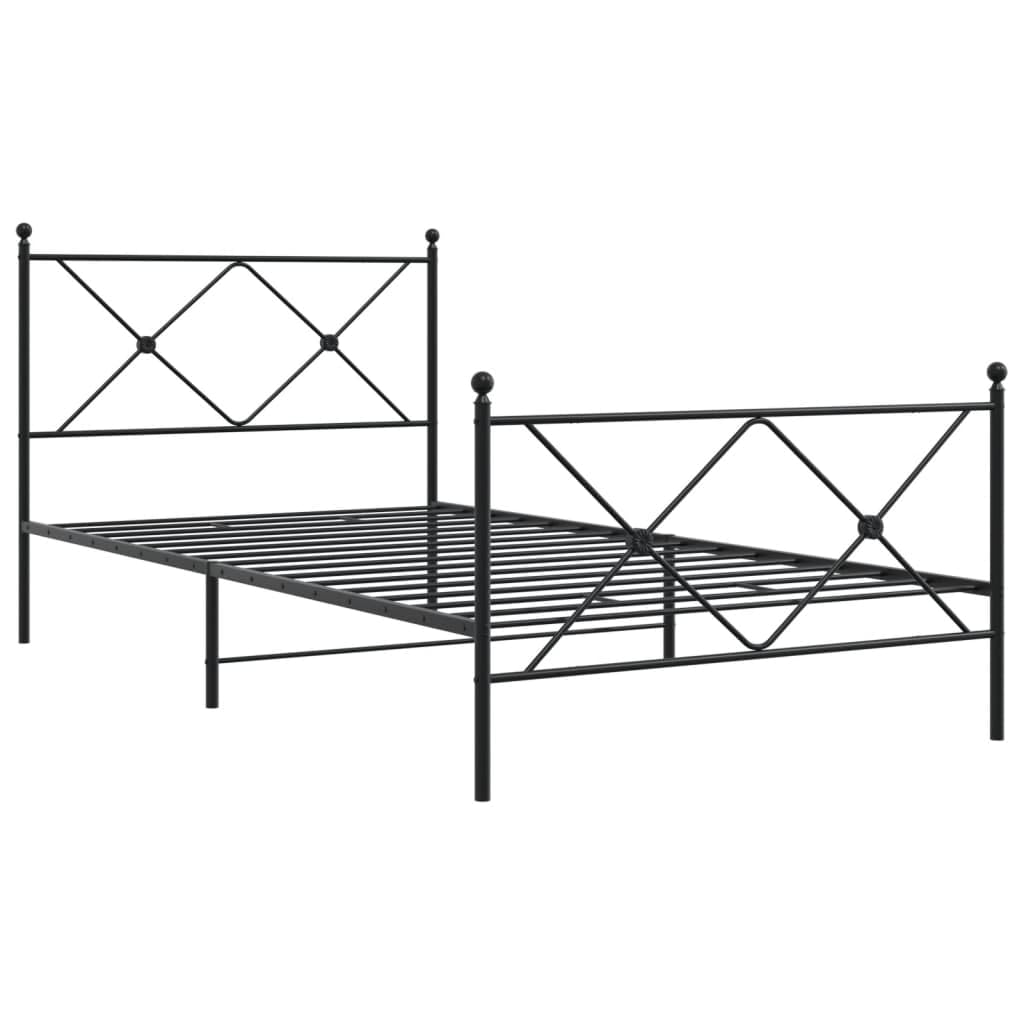 vidaXL Metal Bed Frame with Headboard and Footboard Black 39.4x78.7"