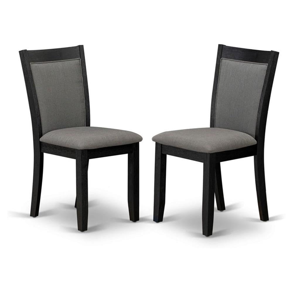 MZC6T50 Modern Dining Chairs - Dark Gotham Grey Linen Fabric Seat and High Chair Back - Wire Brushed Black Finish (SET OF 2)