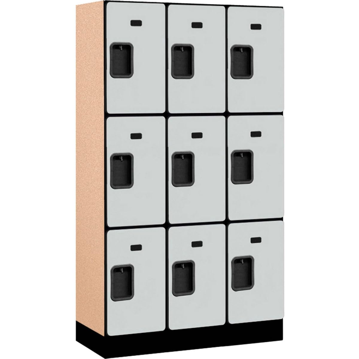 12 Wide Triple Tier Designer Wood Locker - 3 Wide - 5 Feet High - 15 Inches Deep - Gray