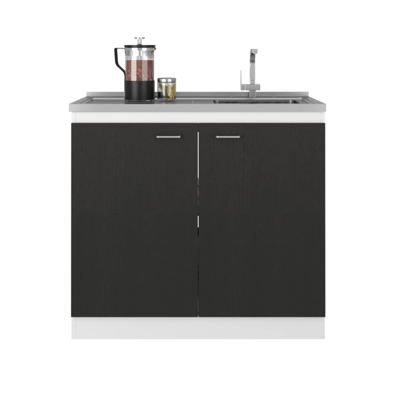 Depot E-Shop Salento Freestanding Sink With Double Door Cabinet And Two Shelves, 35.4' H, White/Black, Kitchen