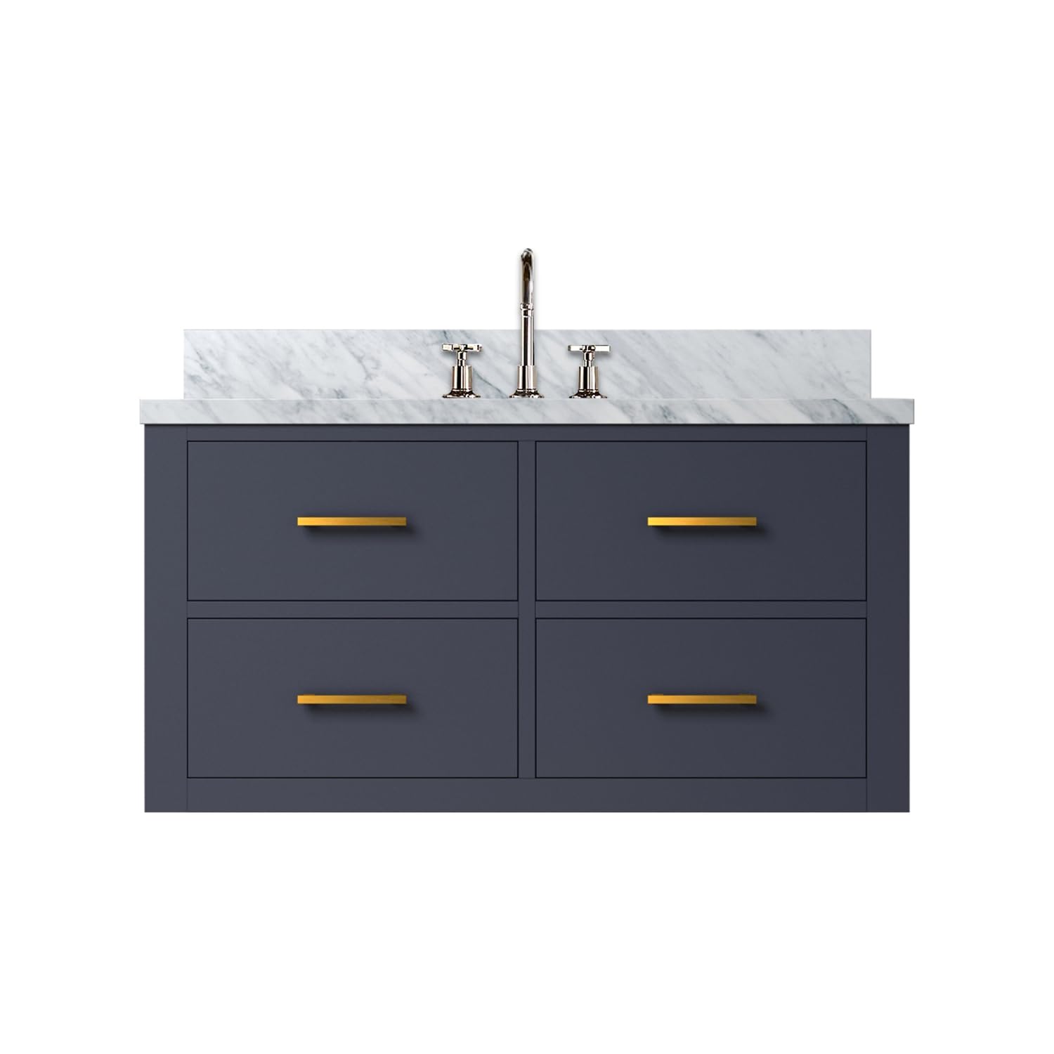 Castor 36 in W x 22 in D Blue Double Bath Vanity, Carrara Marble Top, and Faucet Set