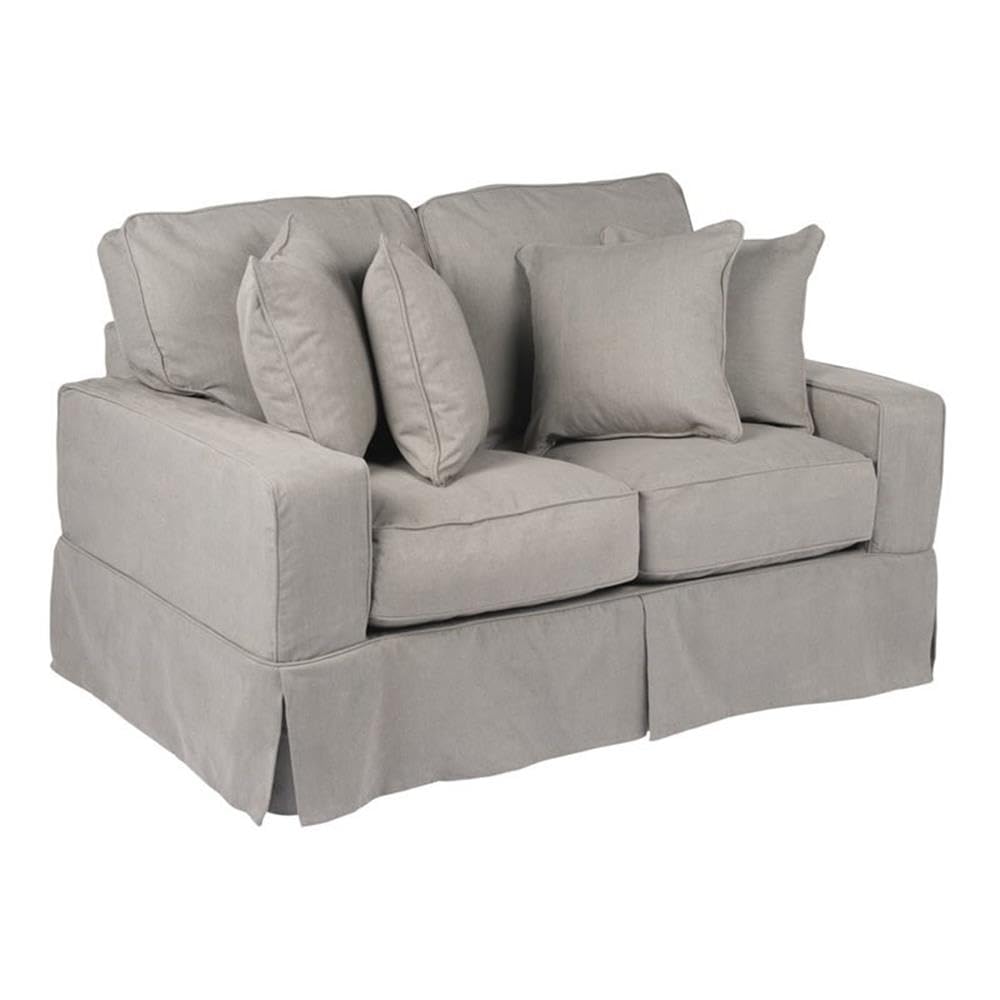 Sunset Trading Americana Box Cushion Slipcovered Loveseat | Stain Resistant Performance Fabric | Gray