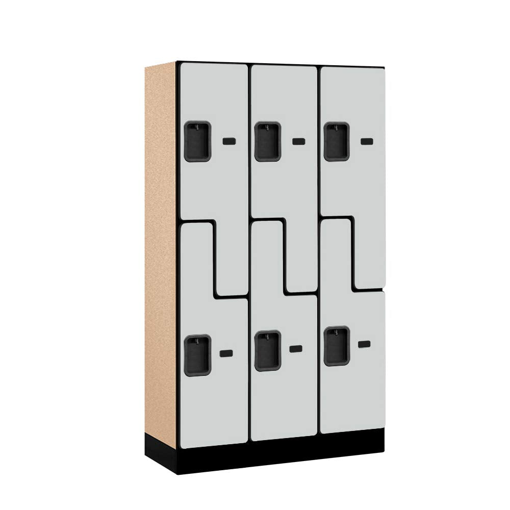 12 Wide Double Tier S Style Designer Wood Locker - 3 Wide - 5 Feet High - 15 Inches Deep - Gray