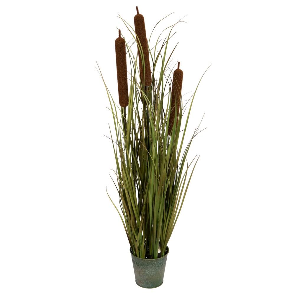 Casafoyer  36” Artificial Potted Green Grass with Cattails in Iron Pot. - (Pack Of 2)