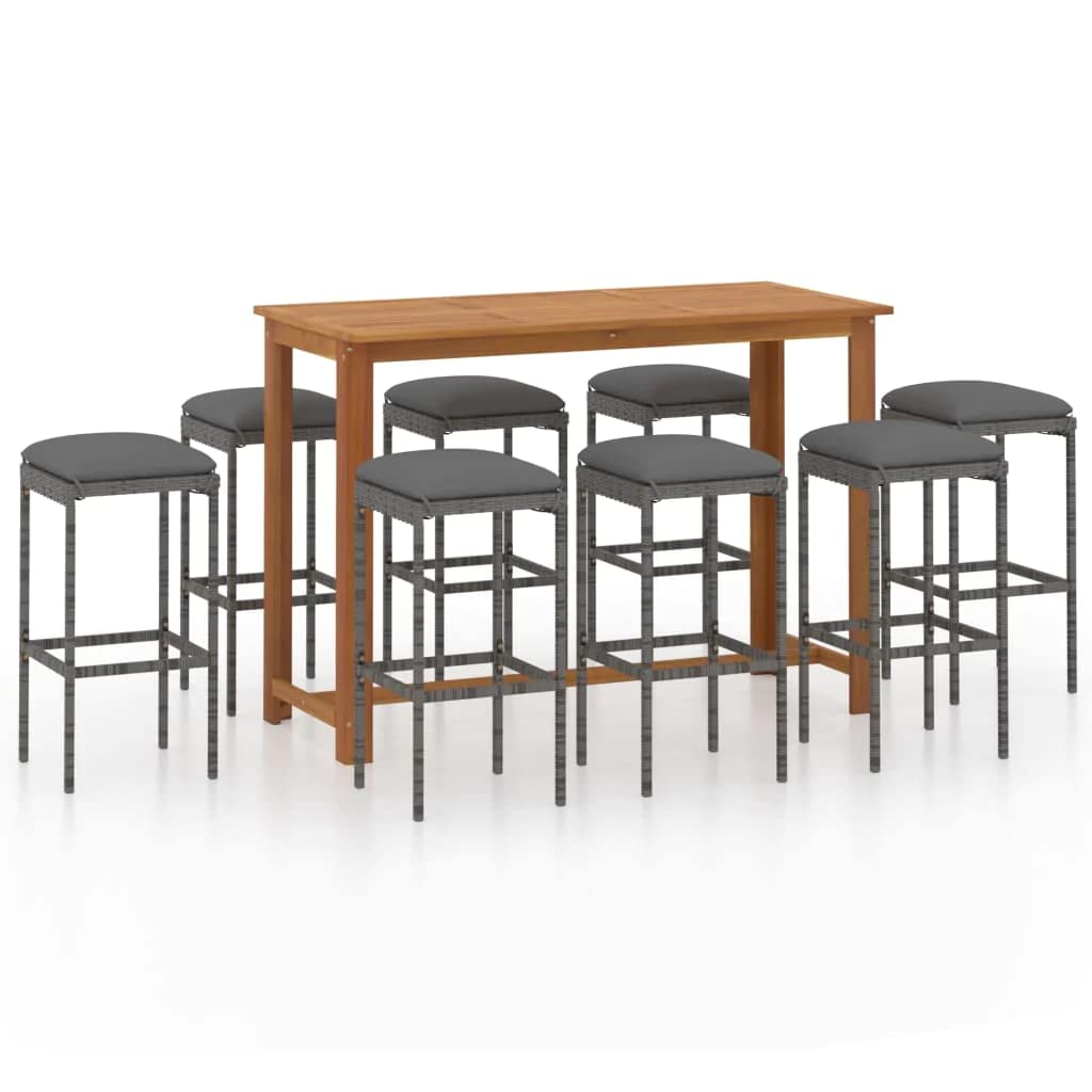vidaXL 9 Piece Garden Bar Set with Cushions Gray