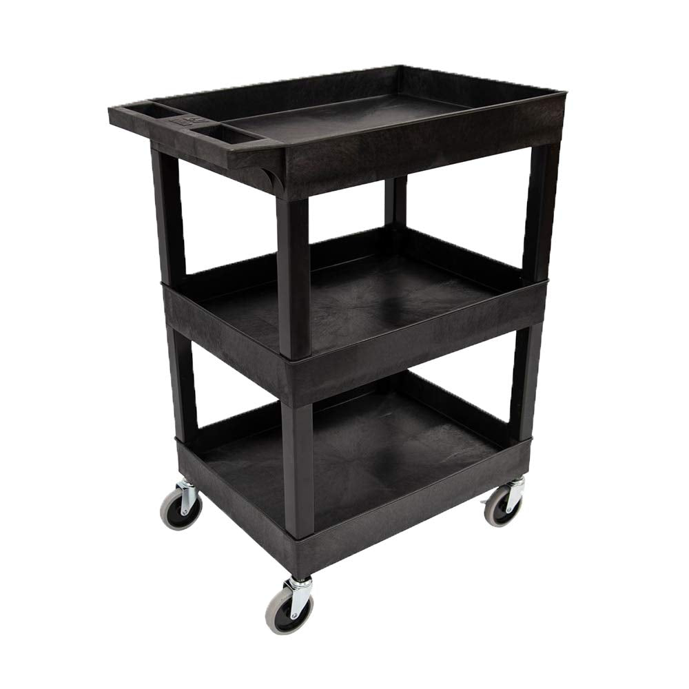 Luxor24 X 18 Plastic Utility Tub Cart- Three Shelf- Black -Sec111-B