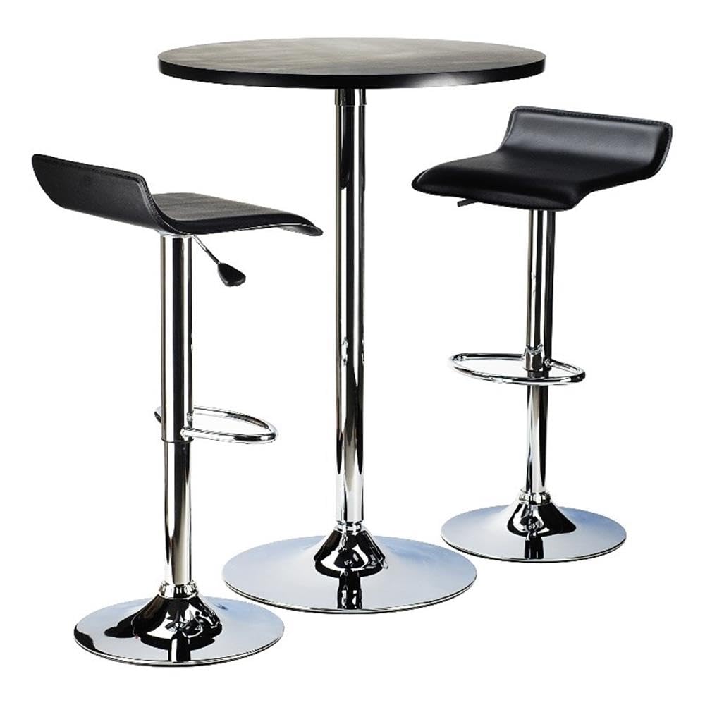Spectrum 3-Pc Pub Table with Adjustable Swivel Stools, Black and Chrome