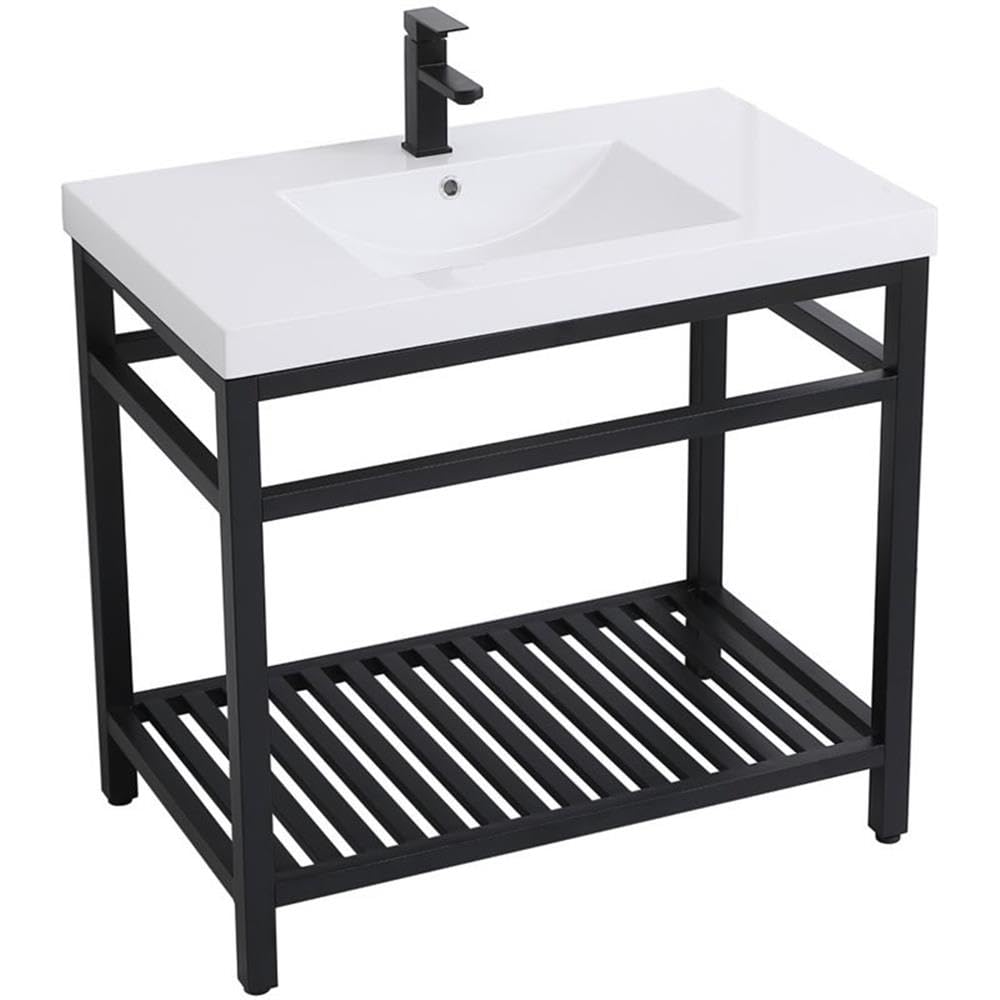 Elegant Decor Raya 36' Single Resin Top Metal Bathroom Vanity In Black