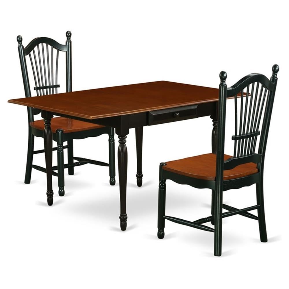 East West Furniture MZDO3-BCH-W Monza 3 Piece Set Contains a Rectangle Dining Table with Dropleaf and 2 Kitchen Chairs, 36x54 Inch, Black & Cherry