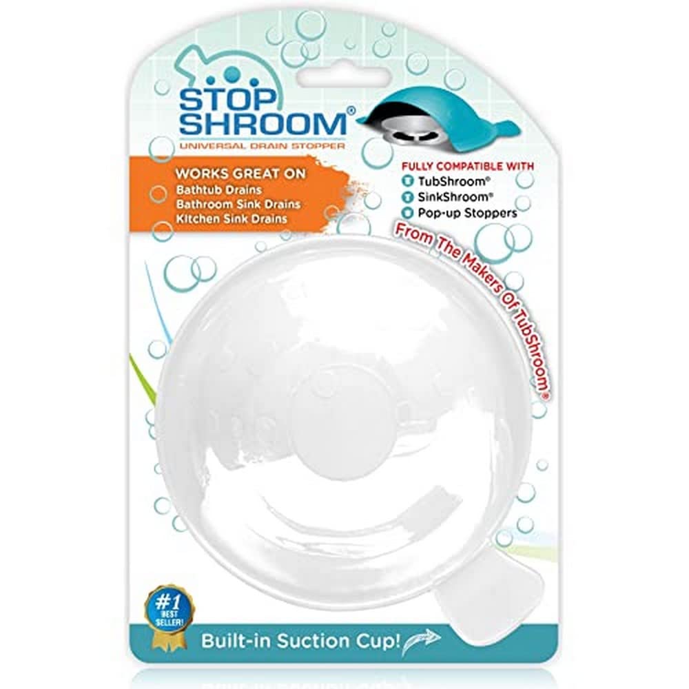 Stopshroom Ultimate Universal Stopper Plug For Bathtub, Bathroom, And Kitchen Sink Drains (White)