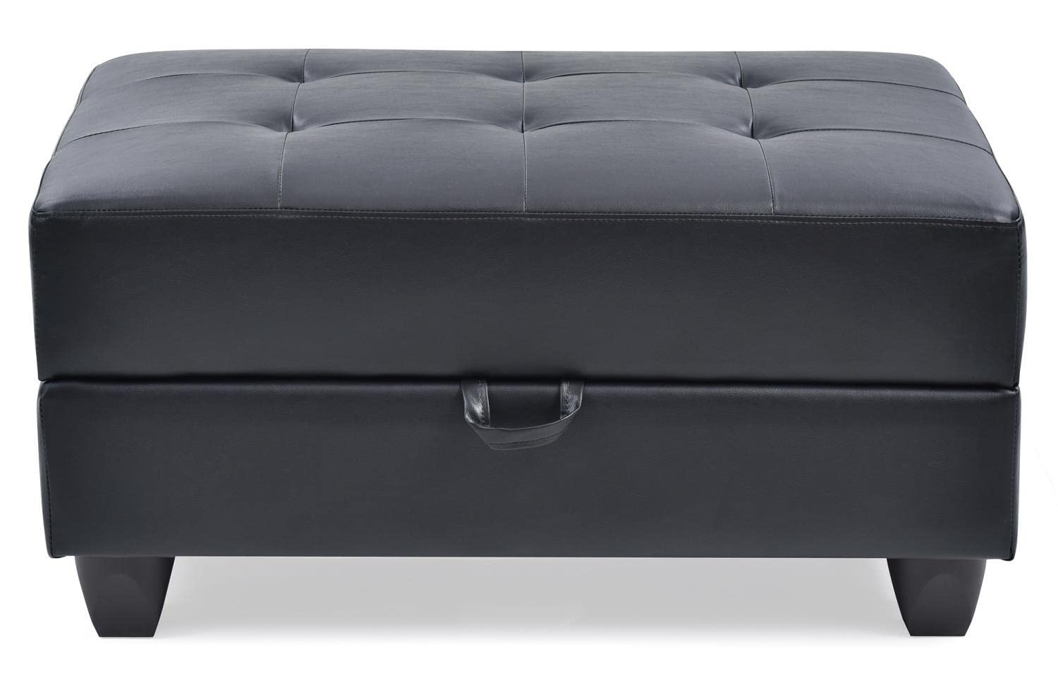 Revere Black Faux Leather Upholstered Storage Ottoman
