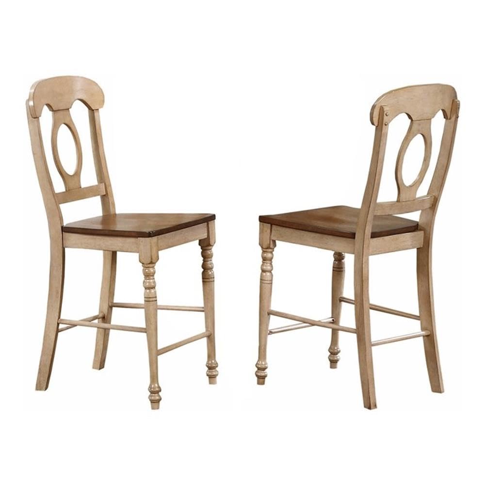 Sunset Trading Brook Napoleon Barstool | Two Tone Light Brown Wood | Counter Height Stool| Set of 2