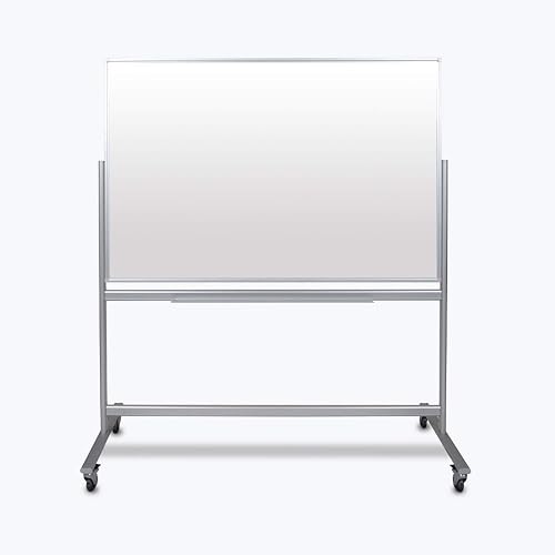 60W x 40″H Double-Sided Mobile Magnetic Glass Marker Board