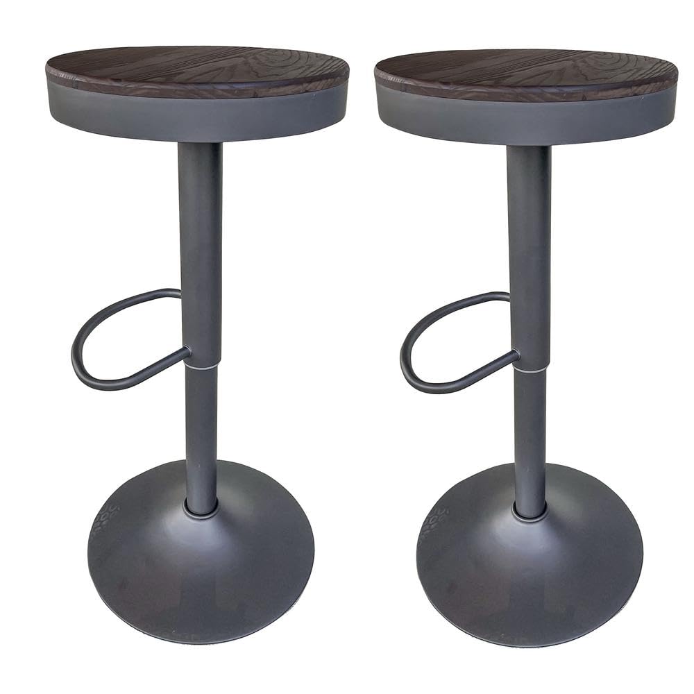AmeriHome Round Adjustable Height Bar Stools with Wood Seat  Espresso Stain