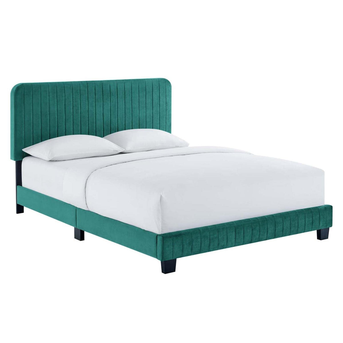 Modway Celine Channel Tufted Performance Velvet Full Platform Bed In Teal