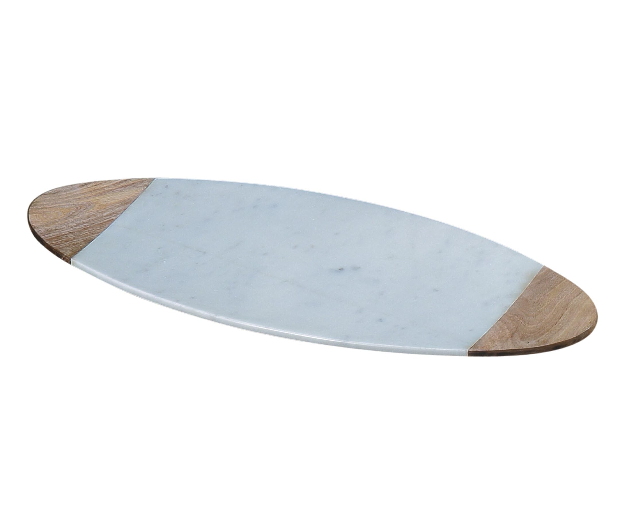 Taj Elite″ Creamy White Marble w/Mango Wood 20″ x 8″ Oval Board″