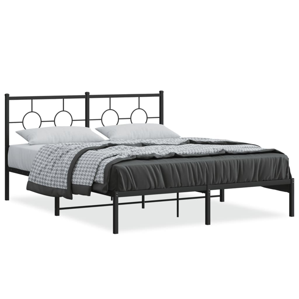 vidaXL Metal Bed Frame with Headboard Black 59.1x78.7"