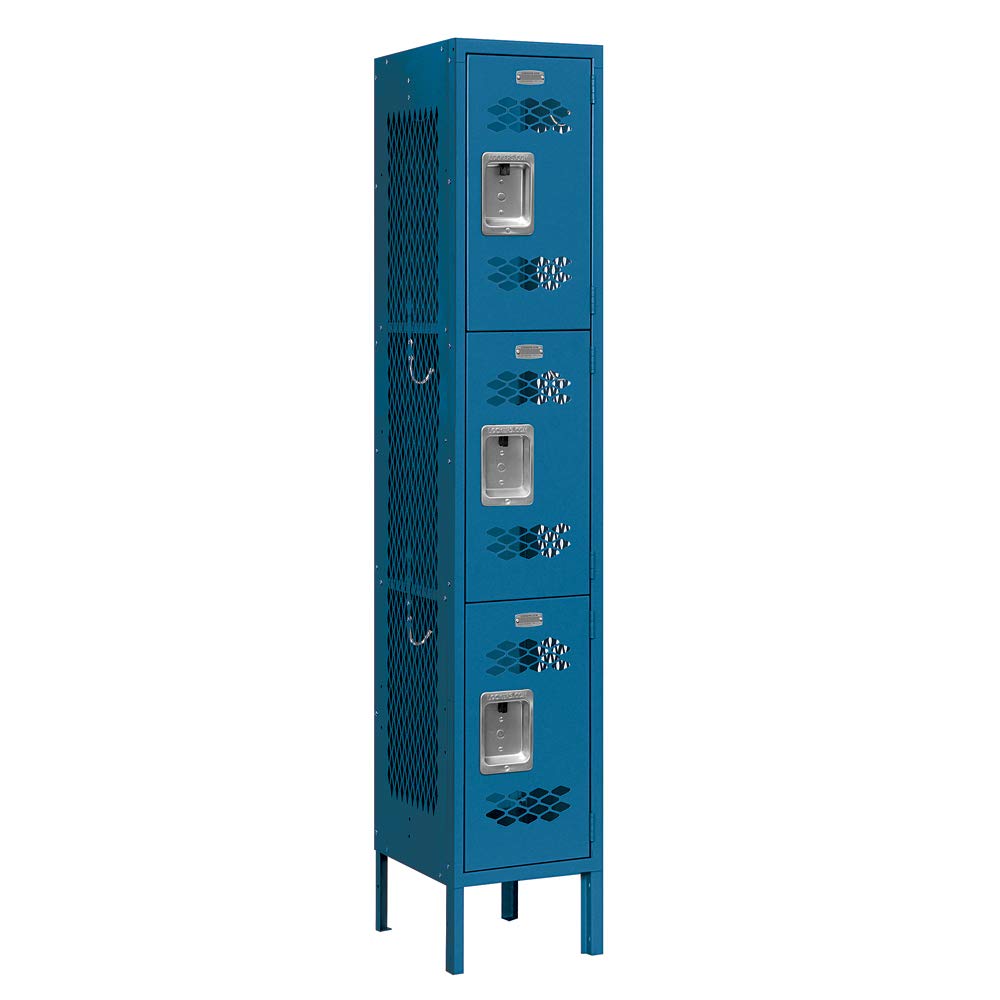 12 Wide Triple Tier Vented Metal Locker - 1 Wide - 5 Feet High - 12 Inches Deep - Blue - Unassembled
