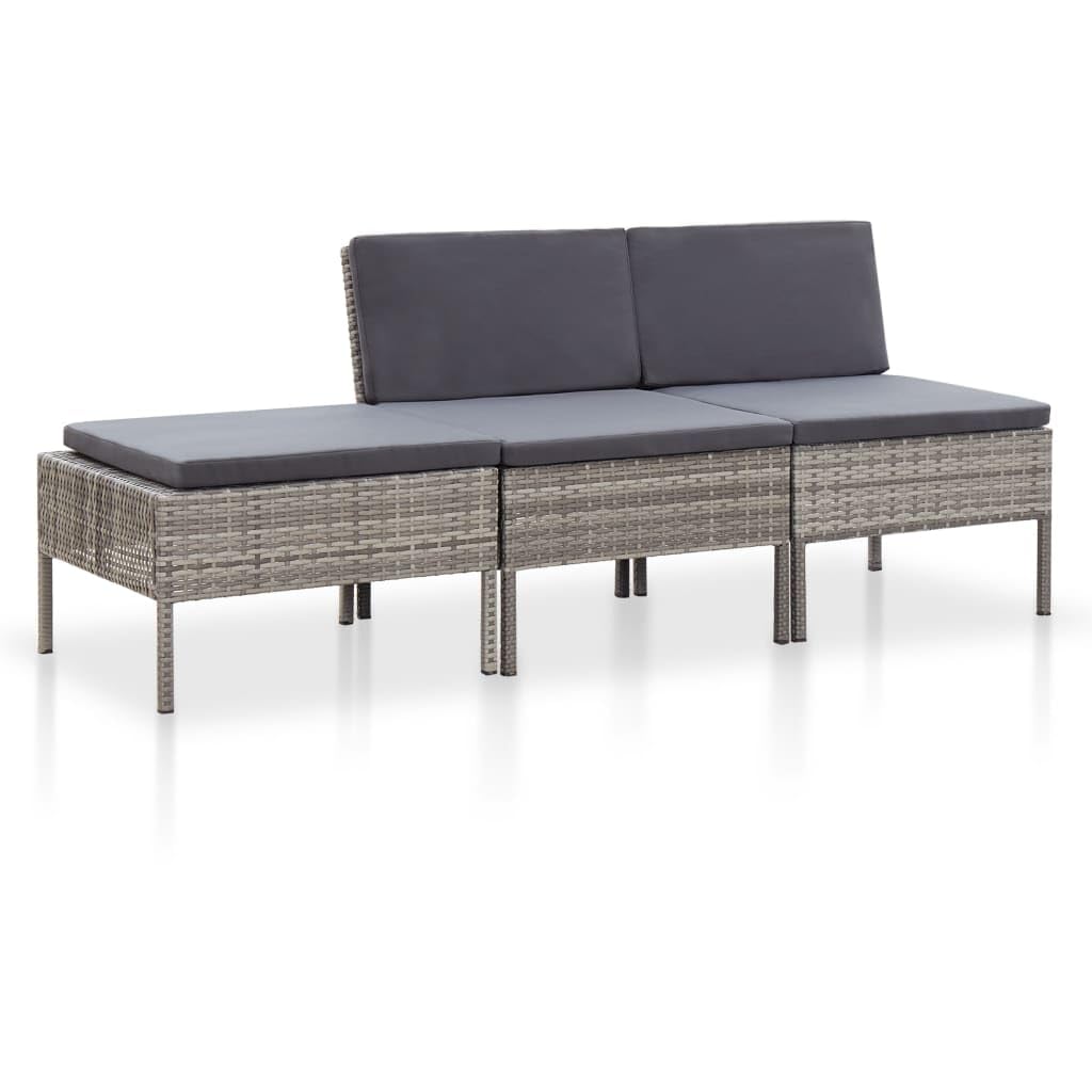 vidaXL 3 Piece Garden Lounge Set with Cushions Poly Rattan Gray