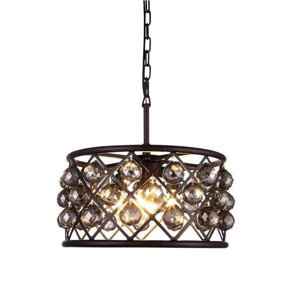 Madison 4 light Matte Black Pendant Silver Shade (Grey) Royal Cut Crystal