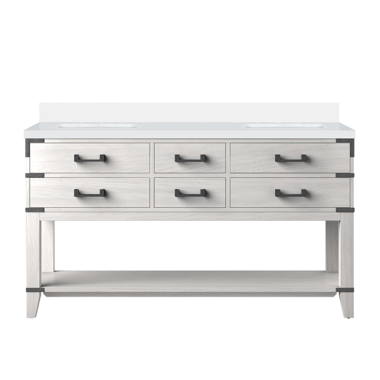 Norwalk 60 in W x 22 in D White Oak Double Bath Vanity and White Quartz Top