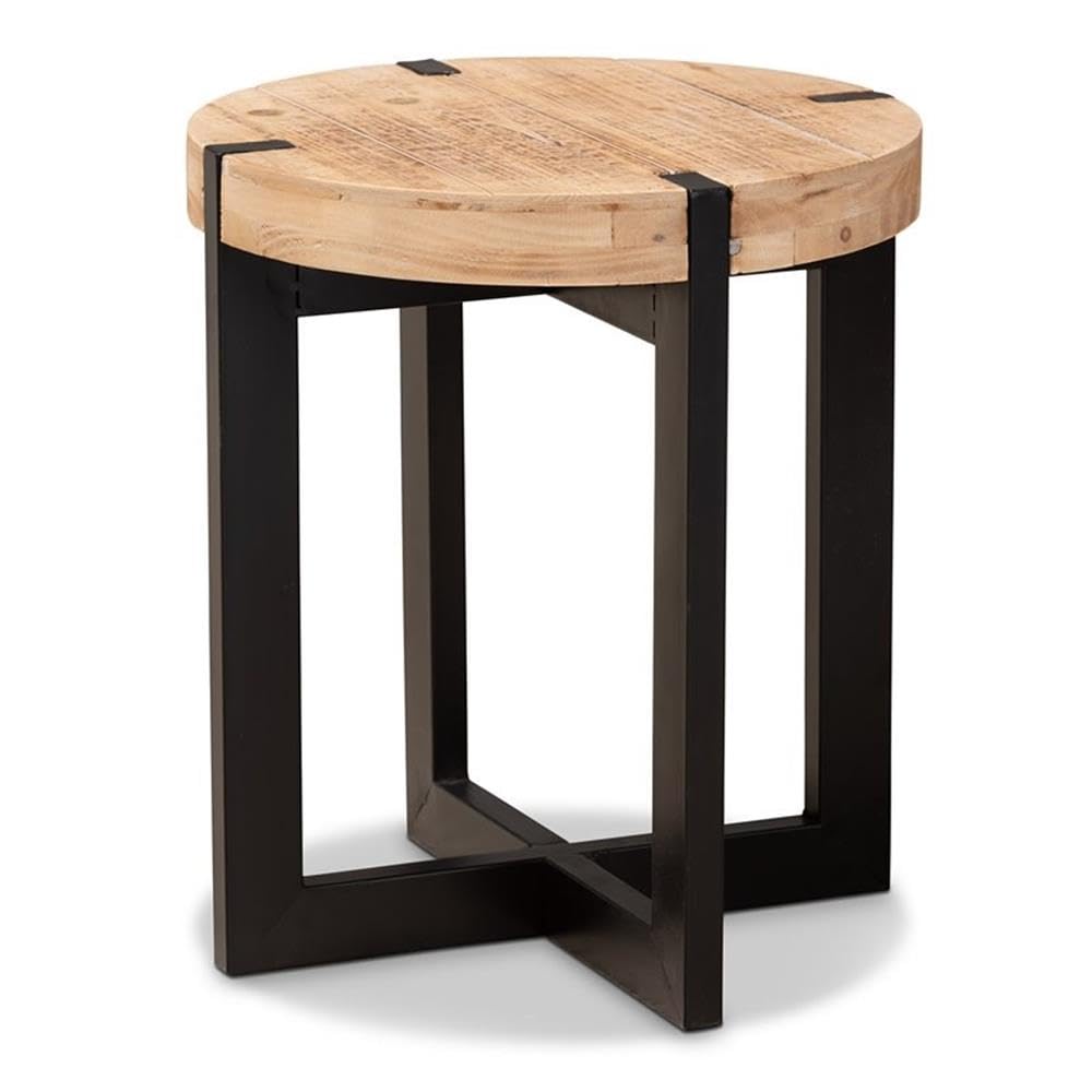 Baxton Studio Horace Rustic And Industrial Natural Brown Finished Wood And Black Finished Metal End Table Brown/Wood