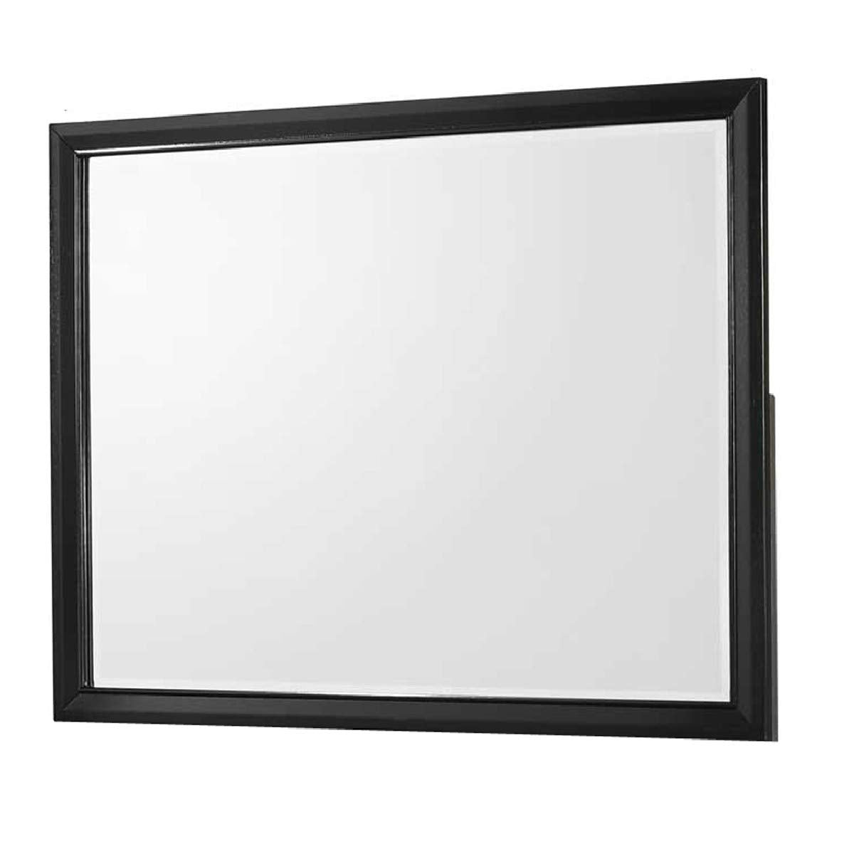 Rectangular Wooden Frame Dresser Top Mirror, Black and Silver