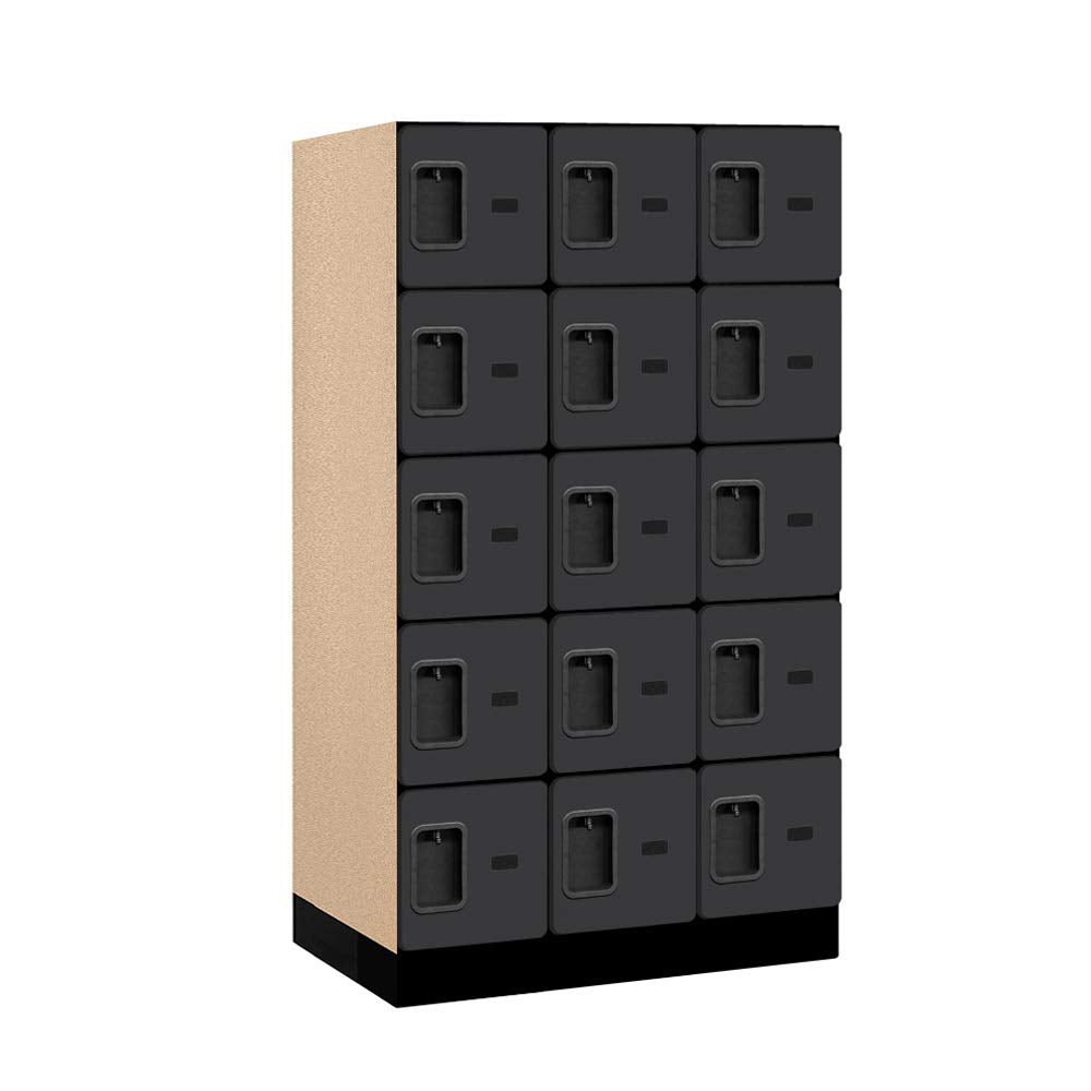 12 Wide Five Tier Box Style Designer Wood Locker - 3 Wide - 5 Feet High - 21 Inches Deep - Black