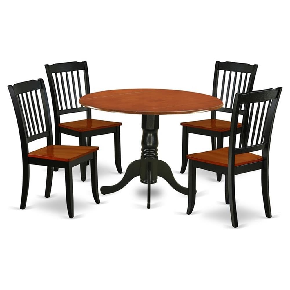 East West Furniture DLDA5-BCH-W Dublin 5 Piece Set for 4 Includes a Round Table with Dropleaf and 4 Kitchen Dining Chairs, 42x42 Inch, Black & Cherry