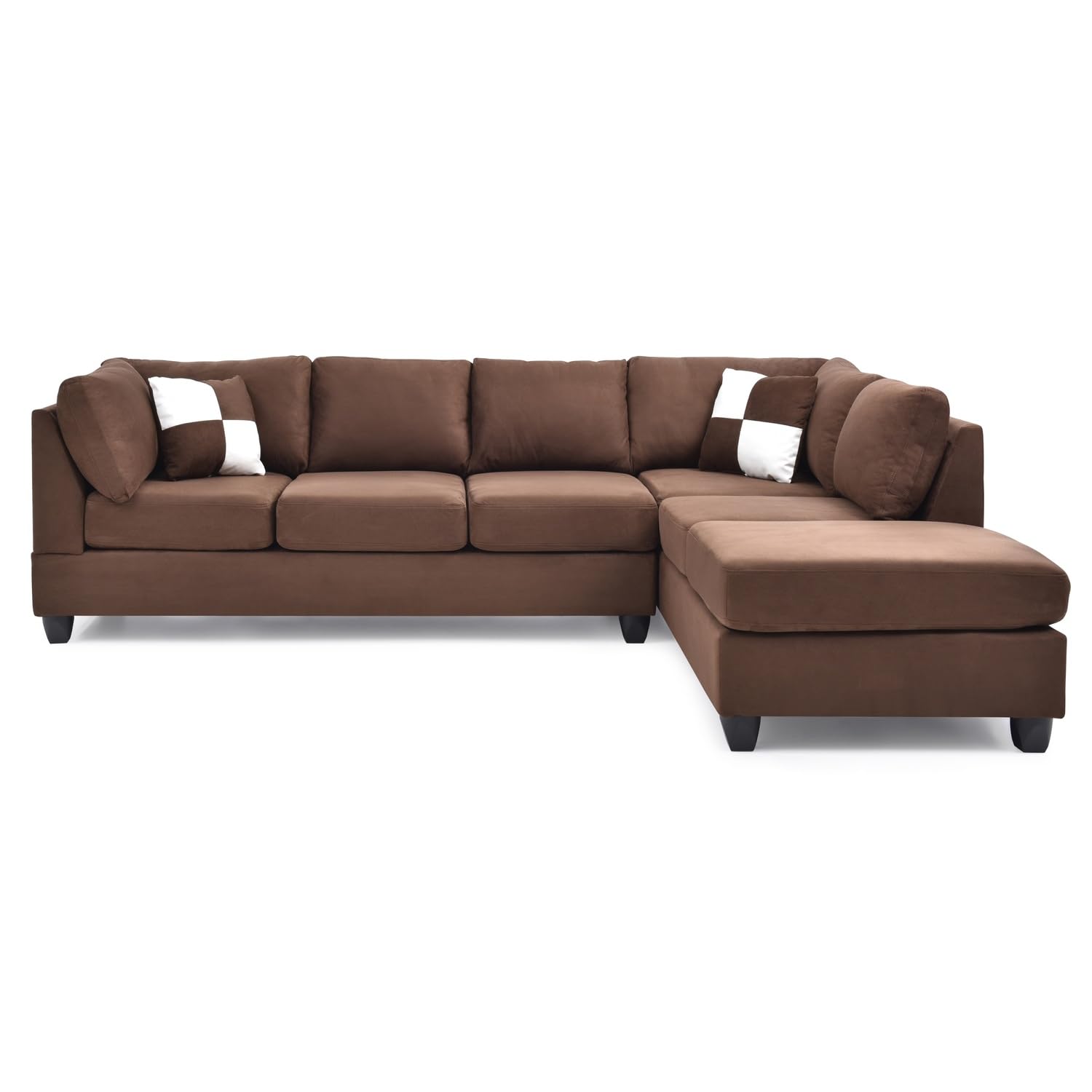 Malone 111 in. Chocolate Suede 4-Seater Sectional Sofa with 2-Throw Pillow