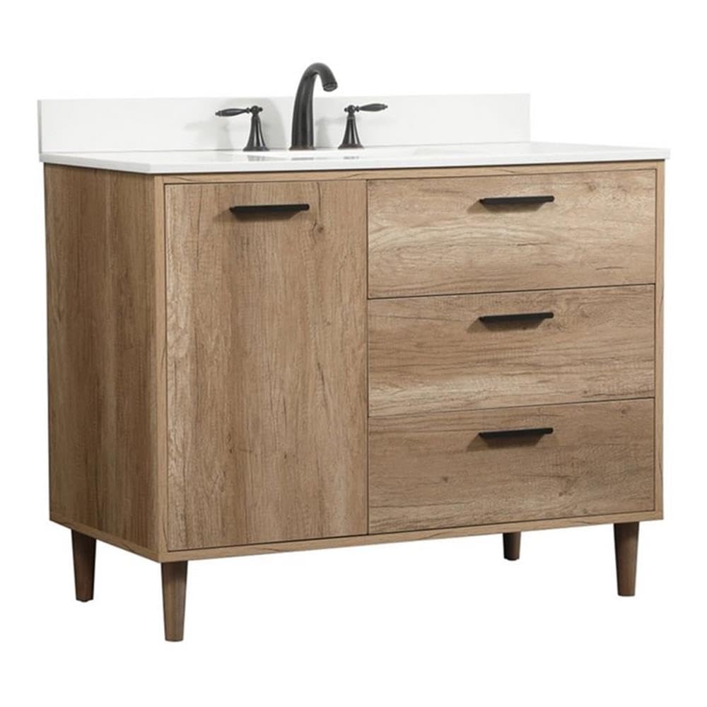 42 inch Single bathroom vanity in natural oak with backsplash – Virventures