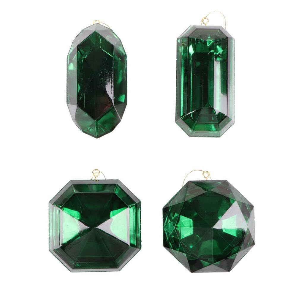 Casafoyer 4-5” Dk Green Jewel Glitt Orn Asst 4/Bag - (Pack Of 2)