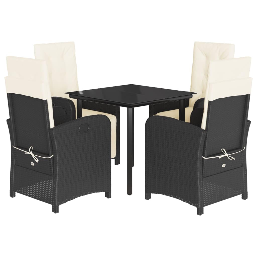 vidaXL 3 Piece Bistro Set with Cushions Black Poly Rattan