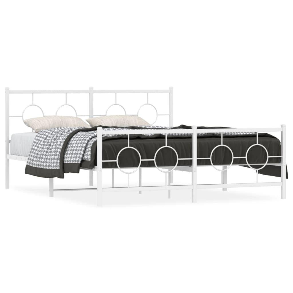 vidaXL Metal Bed Frame with Headboard and Footboard White 59.1x78.7"