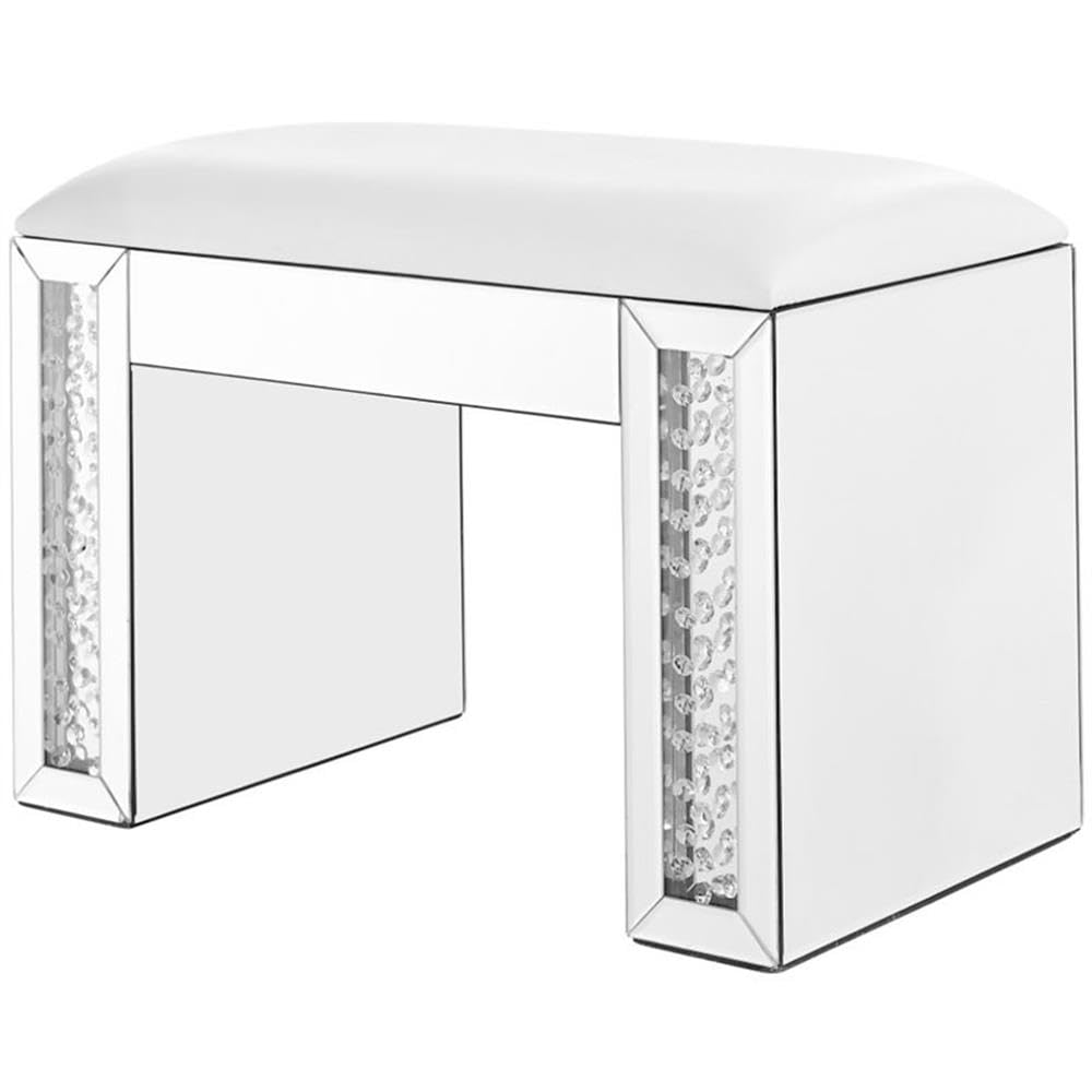 Elegant Decor Modern 26' Clear Crystal Mirrored Leather Vanity Stool