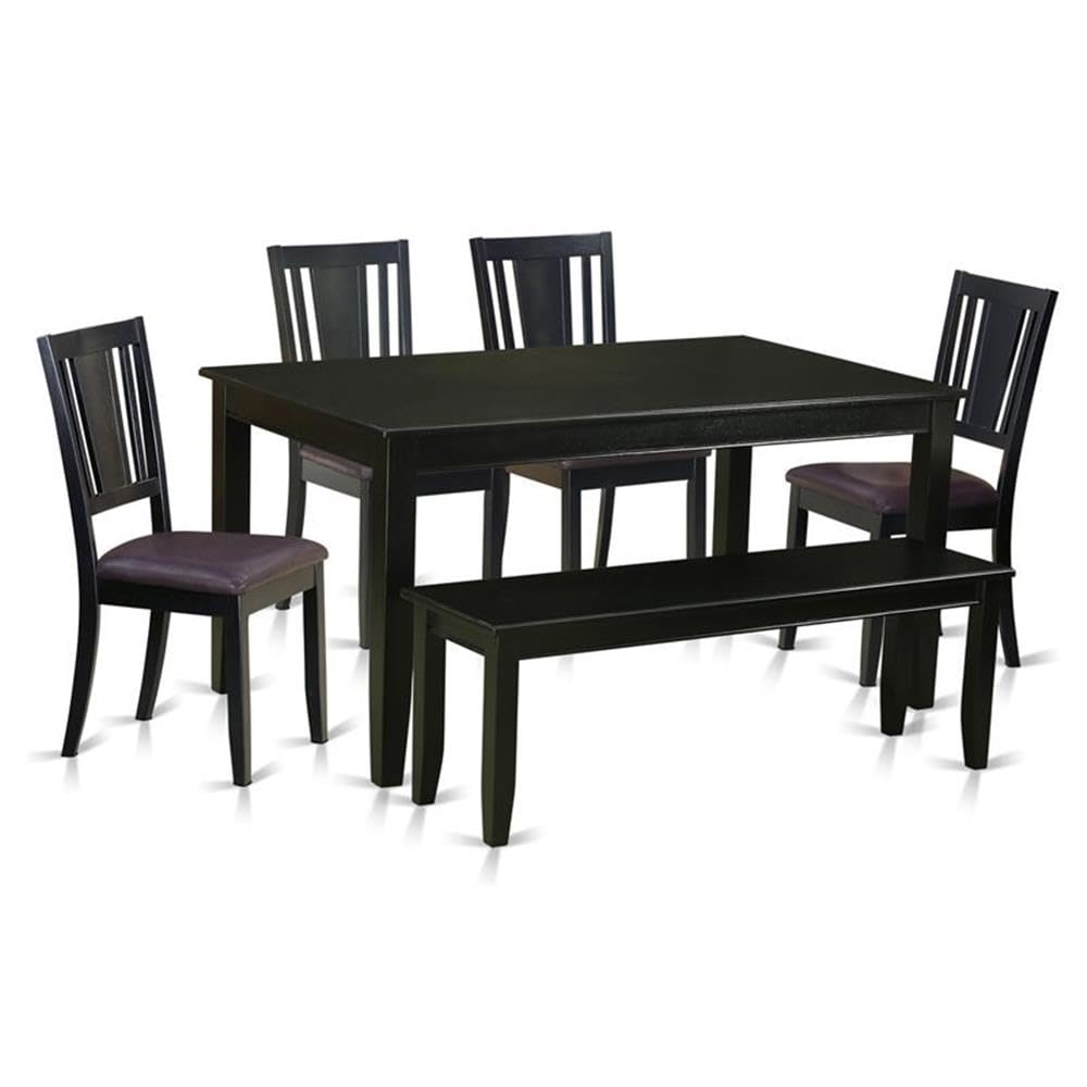 DULE6-BLK-LC 6 Pc Kitchen Table with bench-Dining Table and 4 Kitchen Chairs and Bench