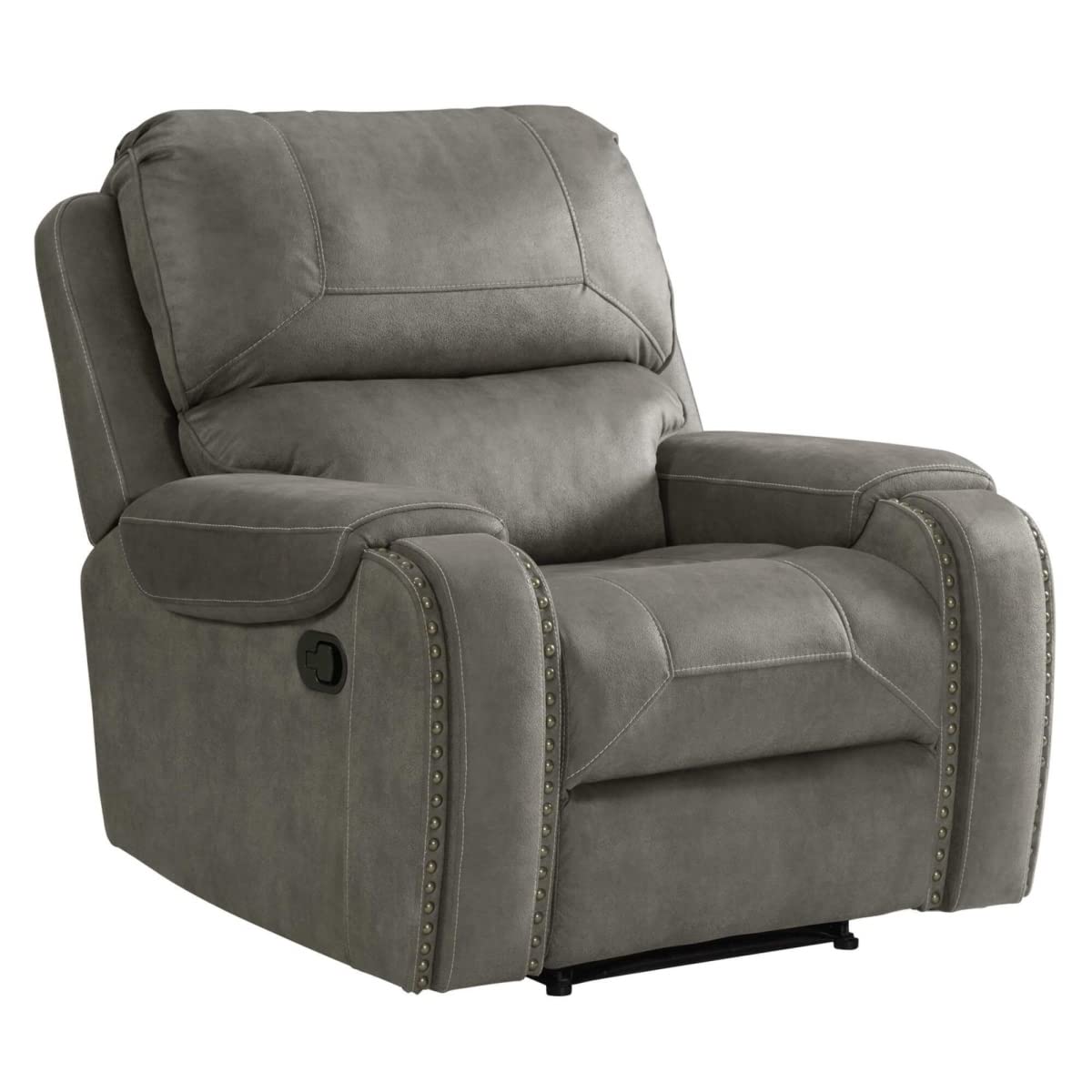 Sunset Trading Calvin 41 Wide Reclining Chair  Easy To Clean Gray Upholstery Accent Armchair, Living Room Loung Chaise, Grey