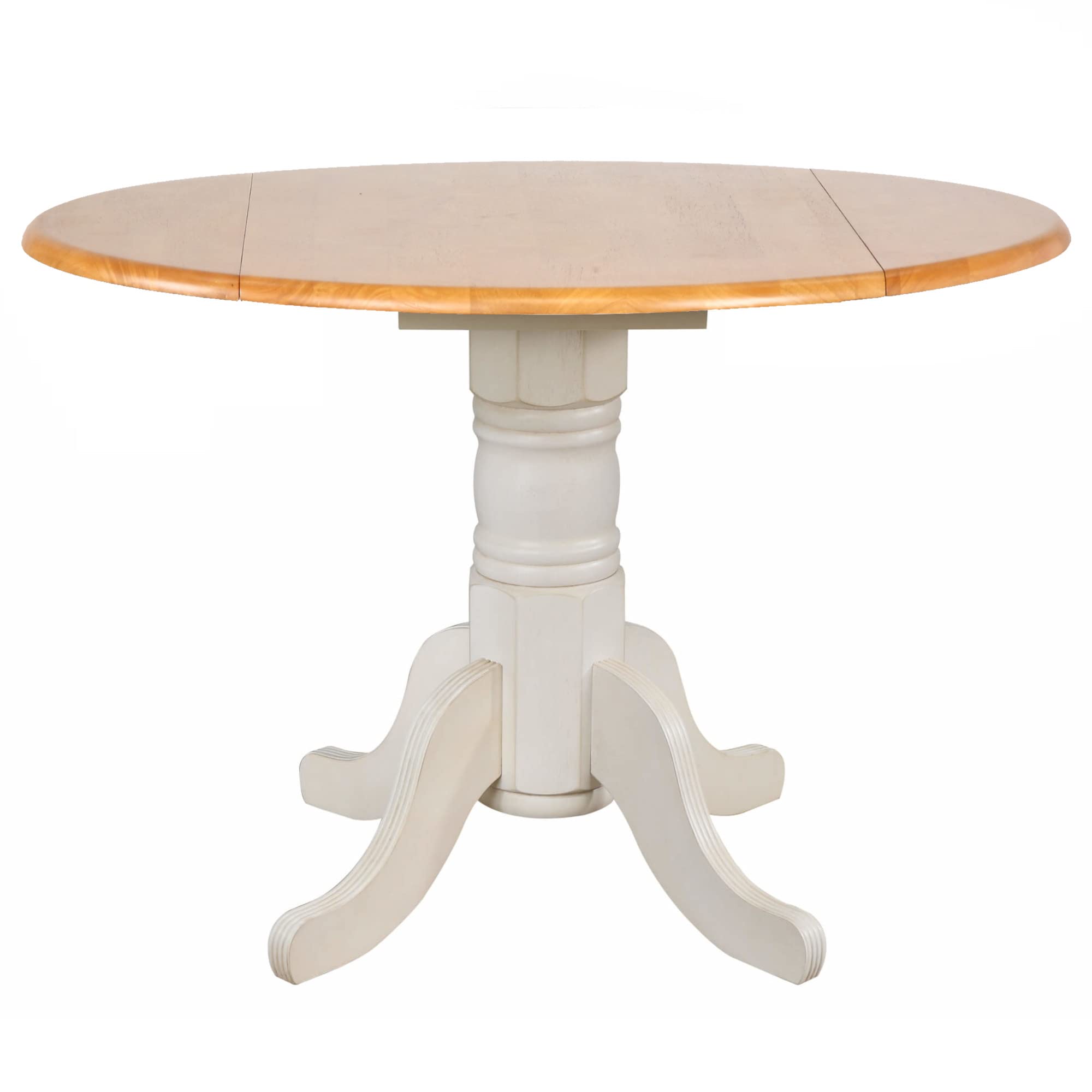 Sunset Trading Oakley Selections 42 Round Extendable Drop Leaf Table | Antique White/Light Oak Solid Wood| Seats 4 | Dining Room Kitchen Furniture"