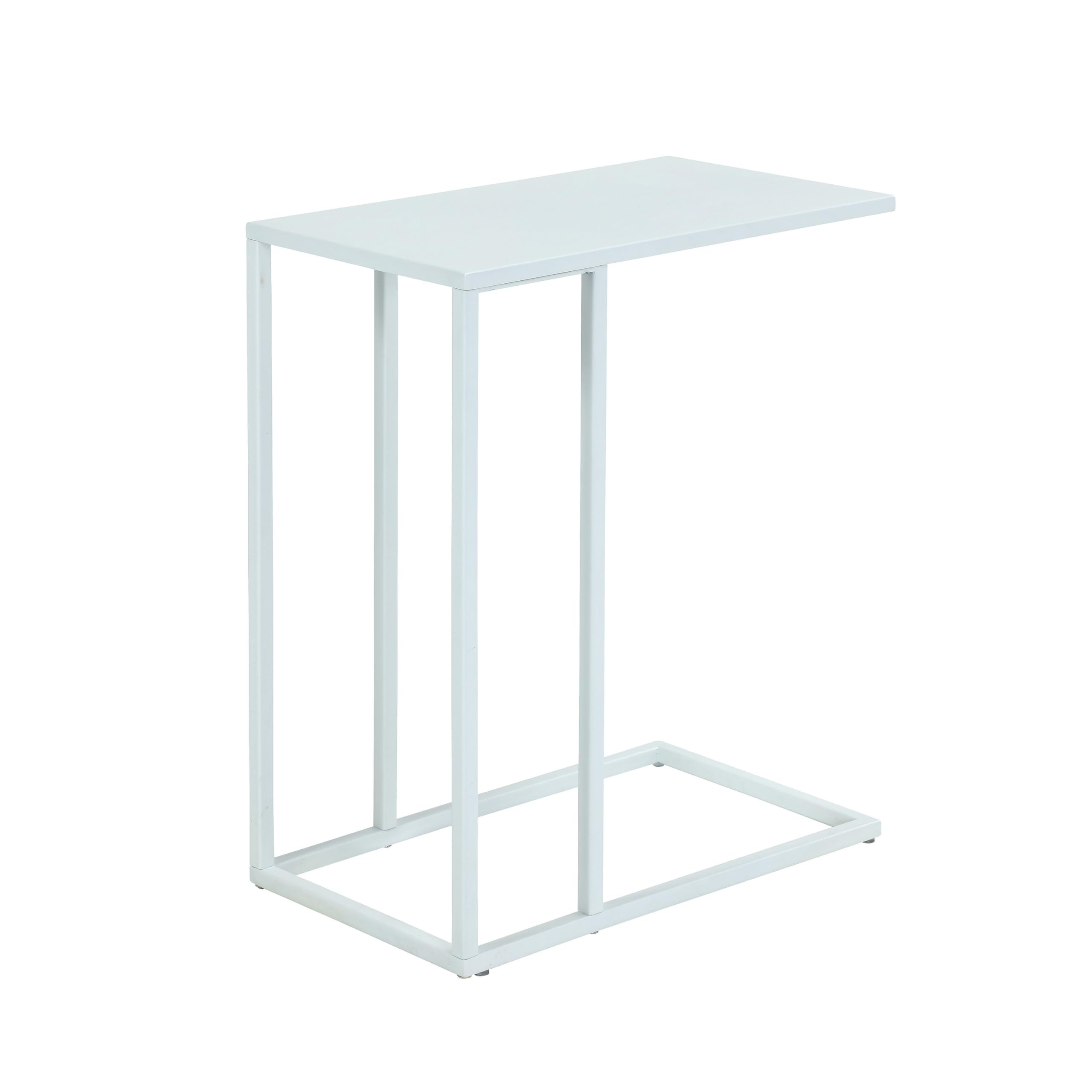 Eme 23 Inch Side End Table, Rectangular Tray Top, Modern White Metal Frame