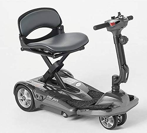 EV Rider Transport AF Plus Automatic Folding Scooter with Remote - Lithium Battery Lightweight Travel Mobility Scooter - Silver w/Free Tiller Bag