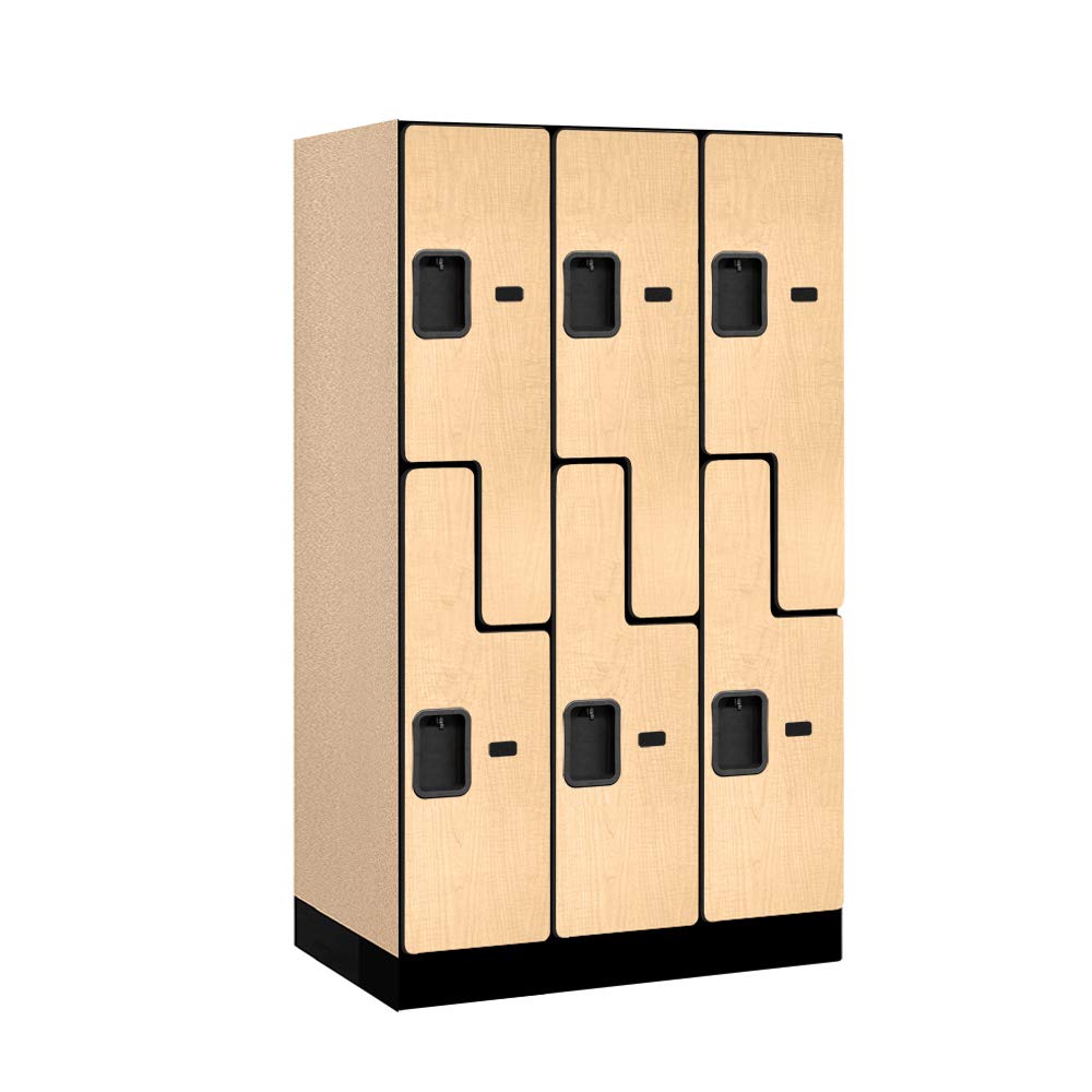 12 Wide Double Tier S Style Designer Wood Locker - 3 Wide - 5 Feet High - 21 Inches Deep - Maple